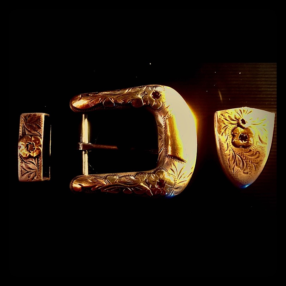 Sterling w 10K Gold Inlayed Stones Belt